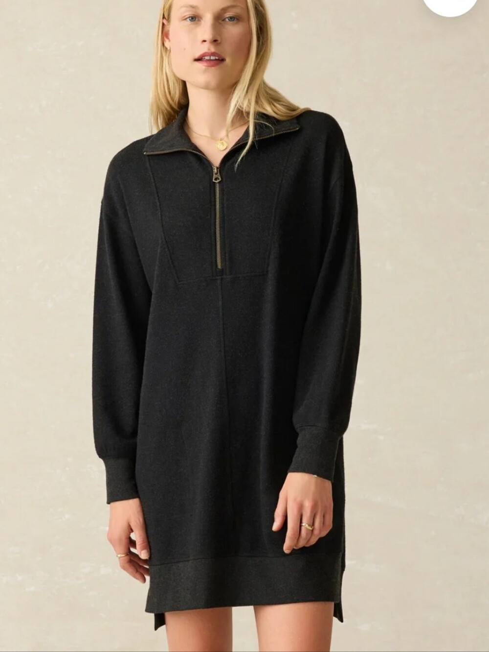 Faherty Legend Heathered Black Quarter Zip Knit Dress Size M